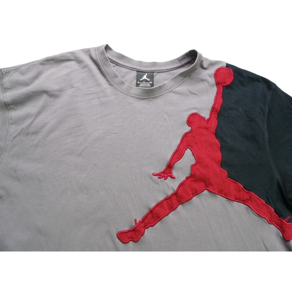 Y2K Jordan Jumpman Shirt Men XL Gray Black Red Side Wrap Graphic Distressed Tee
